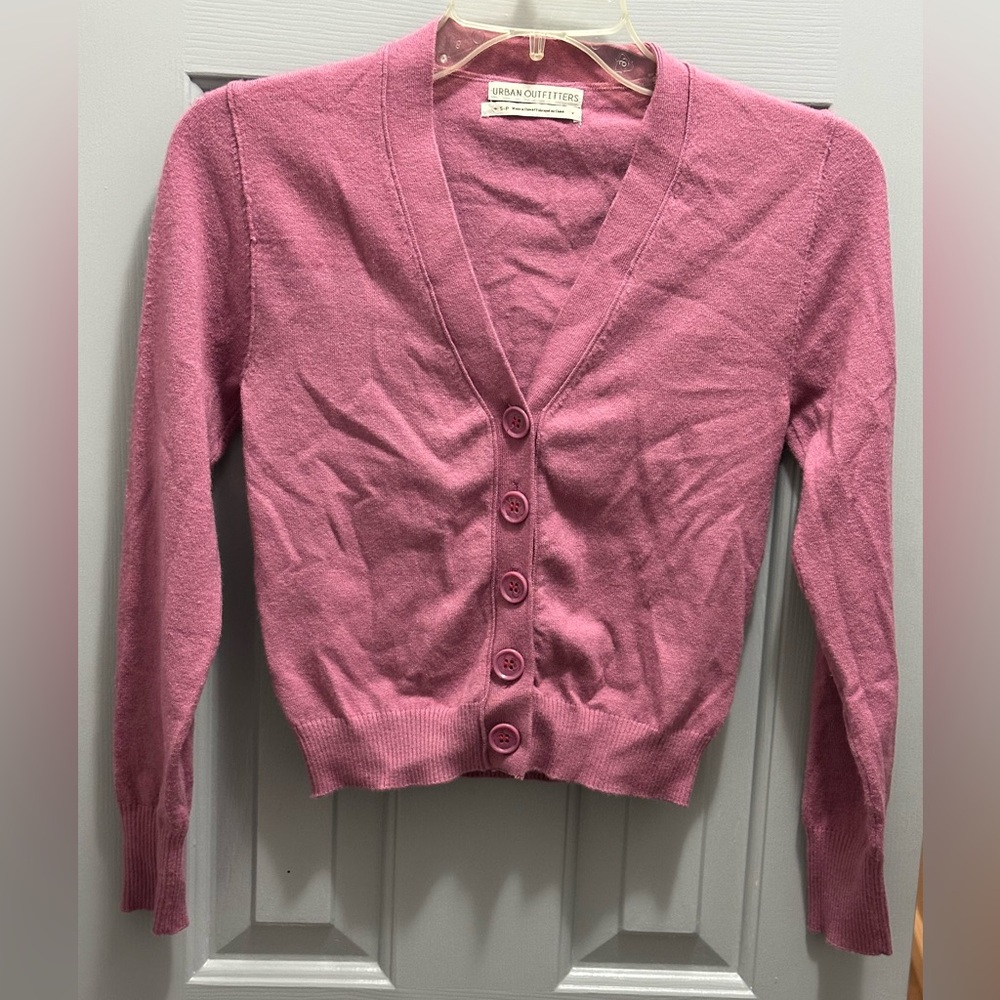Urban Outfitters Pink V Neck Big Button Up Cropped Cardigan Sweater Top Sz Small